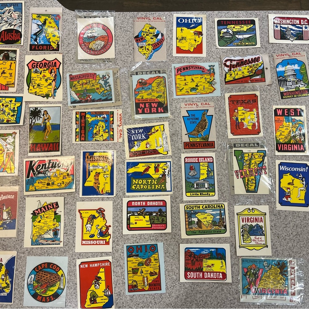 40 Vintage State Travel Stickers Collection